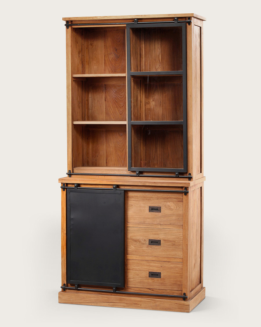 Industryal - Small bookcase in solid teak and metal