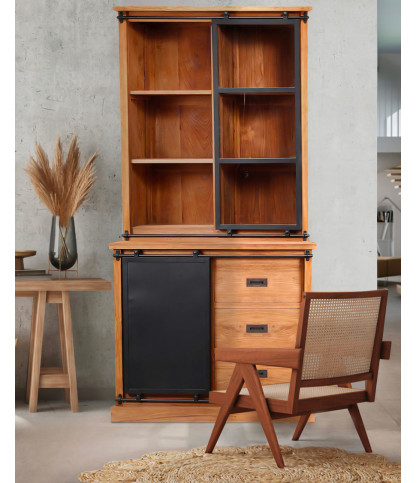 Industryal - Small bookcase in solid teak and metal