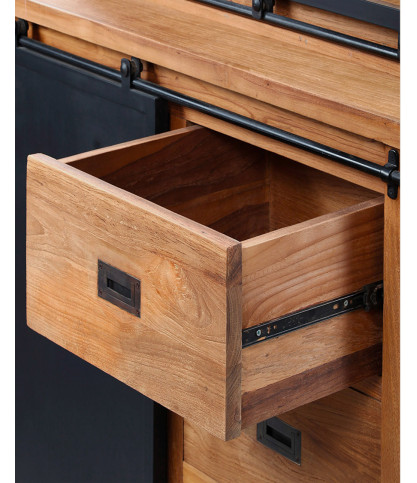 Industryal - Small bookcase in solid teak and metal