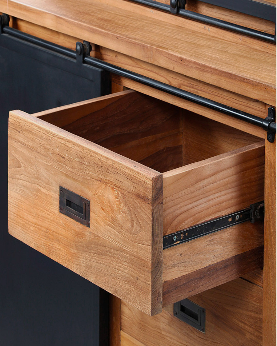 Industryal - Small bookcase in solid teak and metal