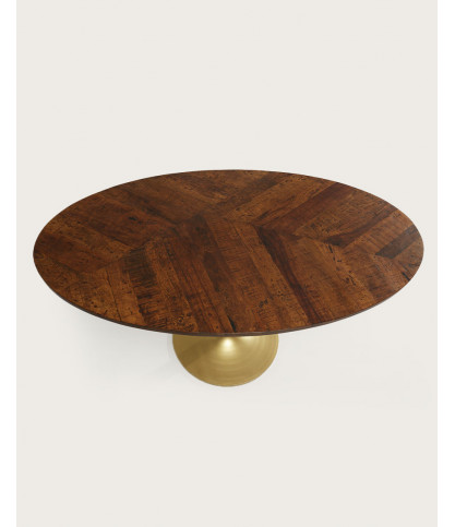 Leaf - Oval dining table in mango wood and gold metal L160 cm 8 people.