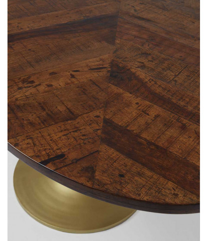 Mesa de comedor ovalada Leaf de madera de mango y metal dorado, 160 cm de largo, para 8 personas.