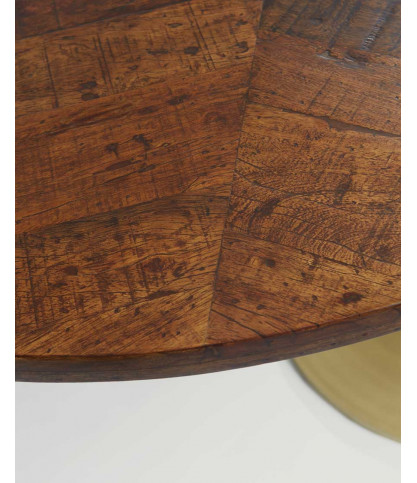 Leaf – Ovaler Esstisch aus Mangoholz und goldfarbenem Metall, L 160 cm, für 8 Personen