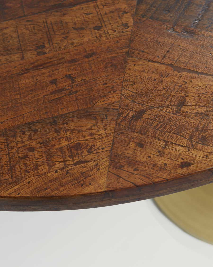 Leaf – Ovaler Esstisch aus Mangoholz und goldfarbenem Metall, L 160 cm, für 8 Personen