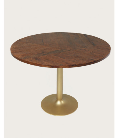 Prague - Round dining table in solid wood with a gold tulip base, D110 cm, seats 6