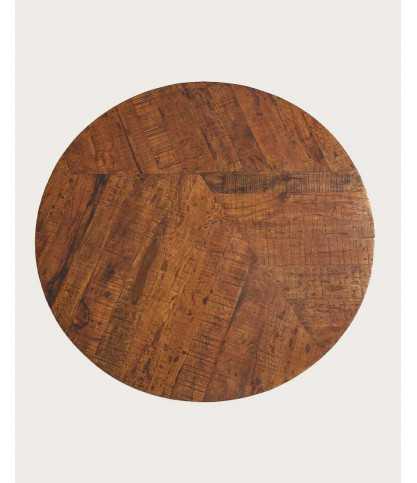 Prague - Mesa de comedor redonda de madera maciza con base de tulipán dorada, 110 cm de diámetro, capacidad para 6 personas.