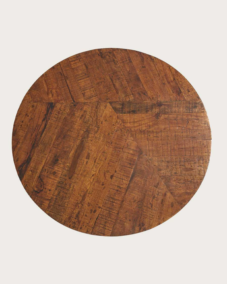 Praga - Tavolo da pranzo rotondo in legno massello con base a tulipano dorata, diametro 110 cm, 6 posti a sedere