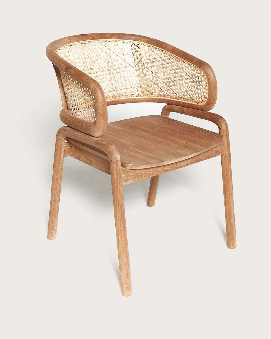 Moon - Stuhl aus massivem Teakholz und Rattan