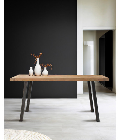Kendari - Solid teak dining table with chevron pattern L170 cm, 8 people.