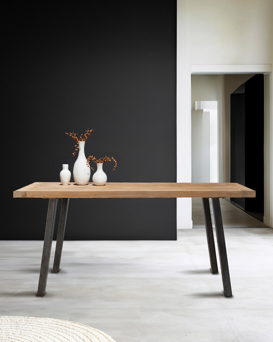 Kendari - Table repas en teck massif motif chevron L170 cm 8 pers.
