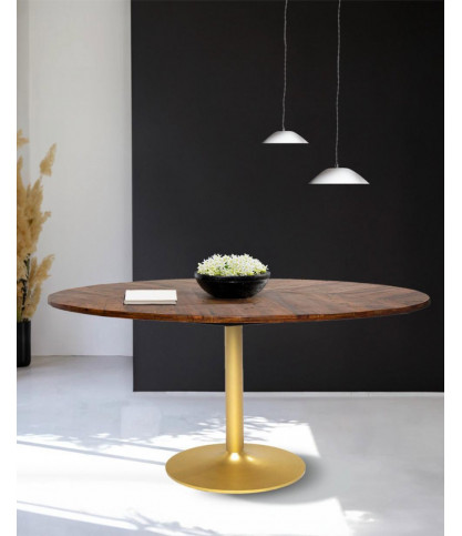 Leaf - Oval dining table in mango wood and gold metal L160 cm 8 people.