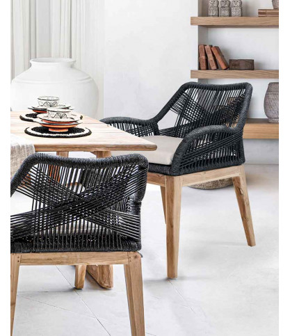 Santorini - Solid teak and gray rope chair