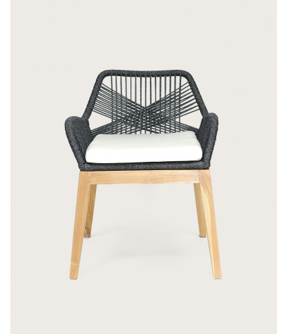 Santorini - Solid teak and gray rope chair