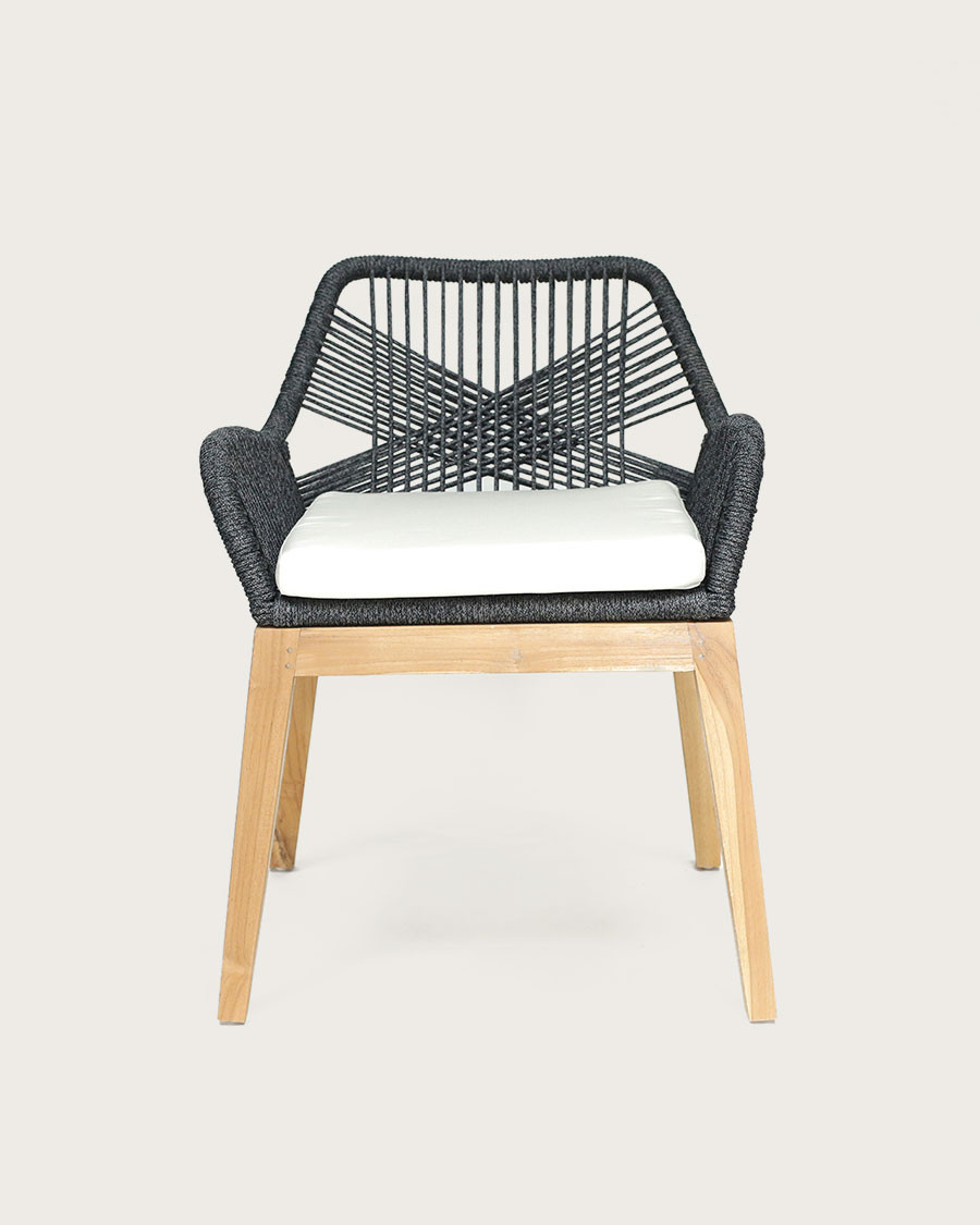 Santorini - Solid teak and gray rope chair