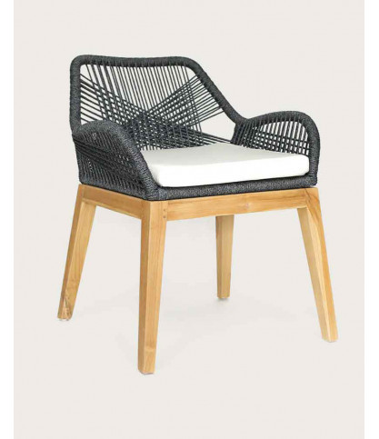 Santorini - Solid teak and gray rope chair