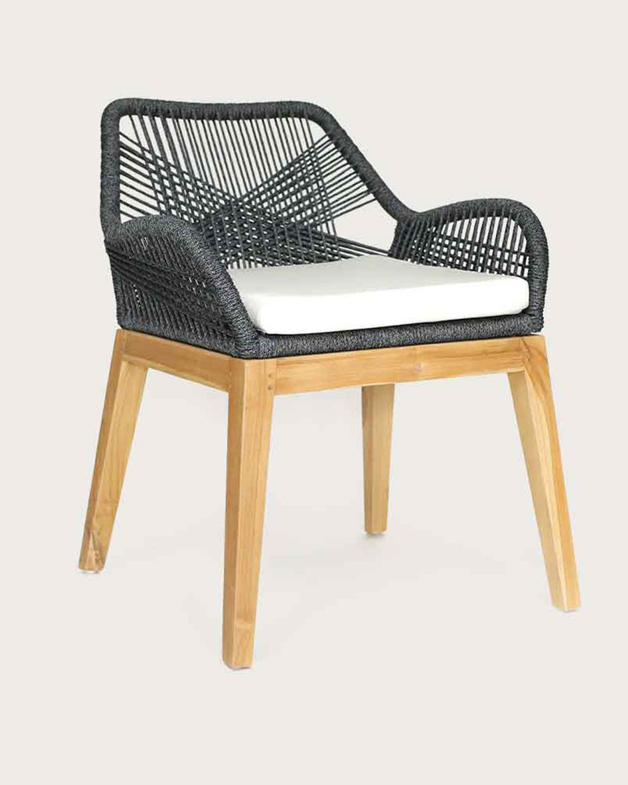 Santorini - Solid teak and gray rope chair