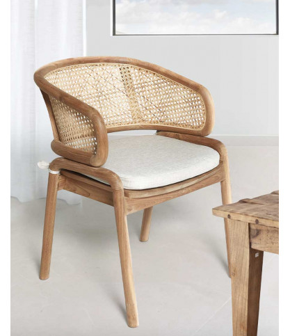 Moon - Sedia in teak massello e rattan intrecciato