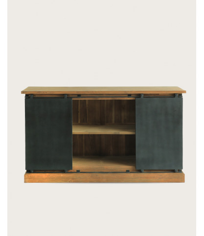 Industriale - Credenza industriale in teak massello con ante in metallo