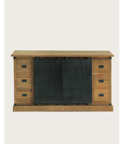 Industriale - Credenza industriale in teak massello con ante in metallo