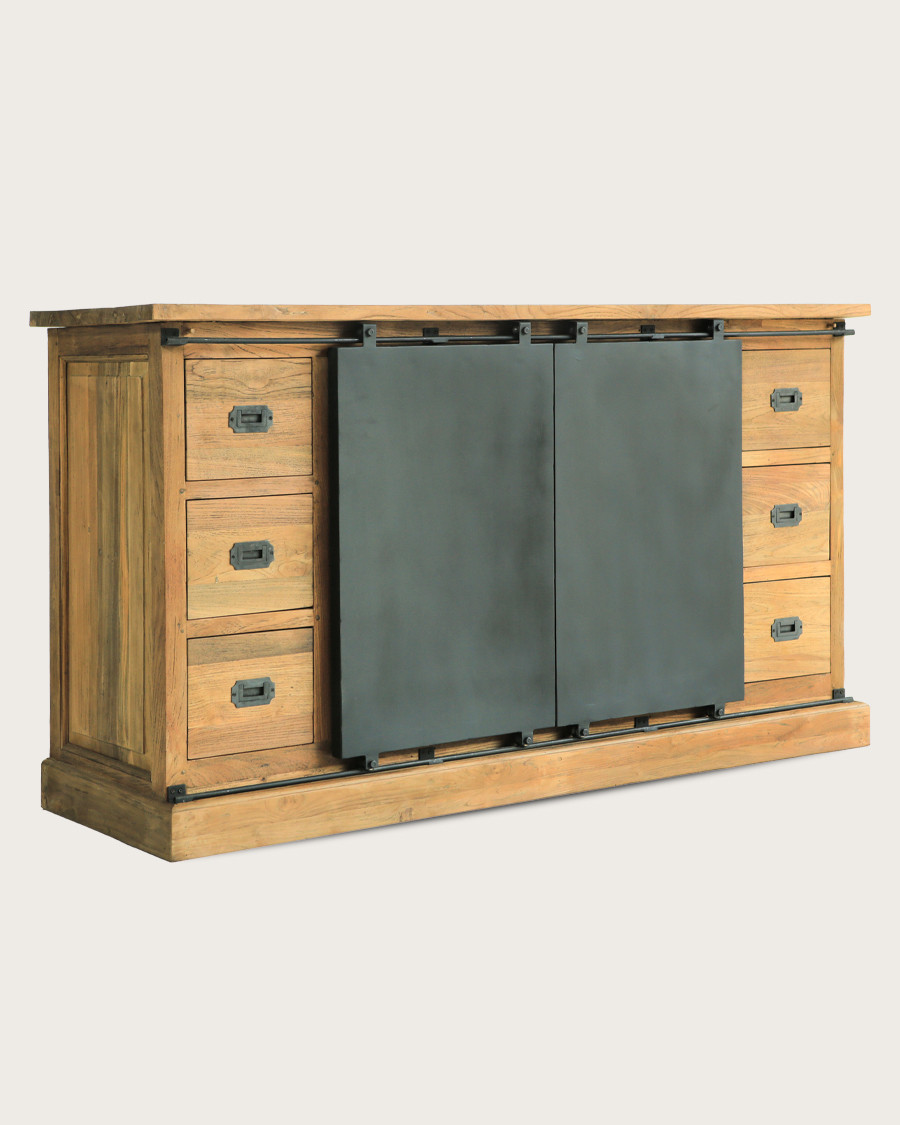 Industrialal - Industrielles Sideboard aus massivem Teakholz und Metalltüren