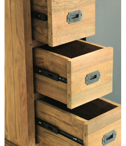 Industriell - Industrielles Sideboard aus massivem Teakholz mit Metalltüren