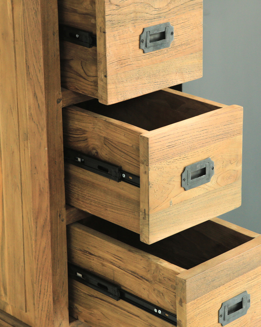 Industriale - Credenza industriale in teak massello con ante in metallo