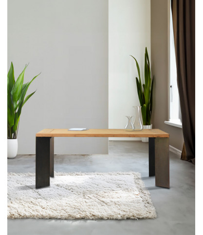 Loft - Industrial teak and metal dining table L180 cm 8 people.