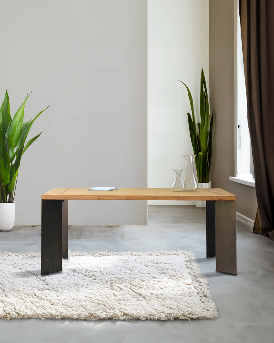 Loft - Industrial teak and metal dining table L180 cm 8 people.