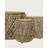 Yuda - Lot de trois tables en bois de teck massif et tissage banane avec rangements