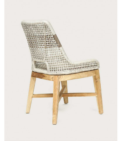 Kos - High-backed chair in solid teak and beige natural rope