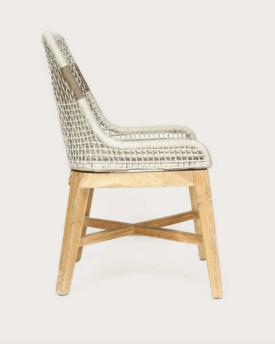 Kos - High-backed chair in solid teak and beige natural rope