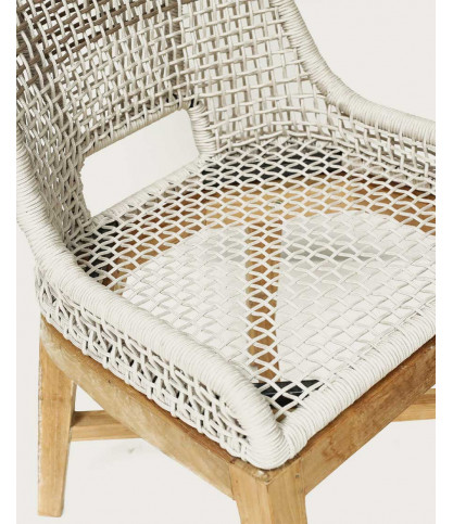Kos - High-backed chair in solid teak and beige natural rope