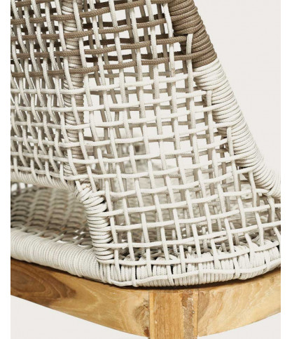Kos - High-backed chair in solid teak and beige natural rope