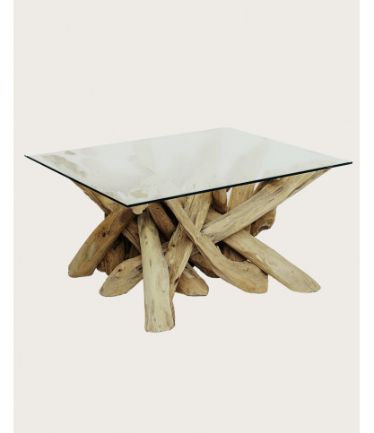 Hinata - Mesa de centro de madera maciza de teca y cristal
