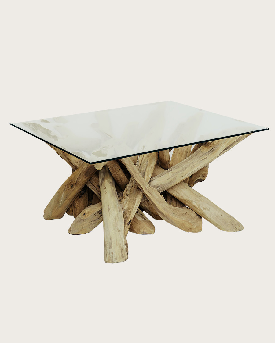 Hinata - Mesa de centro de madera maciza de teca y cristal