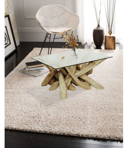 Hinata - Solid teak wood and glass coffee table
