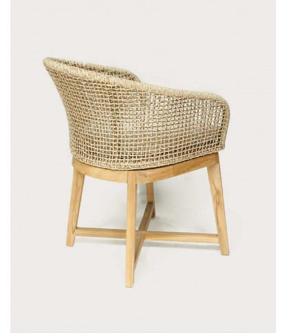 Kea - Stoel met afgeronde rugleuning van massief teakhout en beige natuurlijk touw
