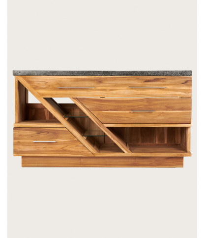 Diva - Badezimmerschrank aus Teakholz und schwarzem Terrazzomarmor 145 cm
