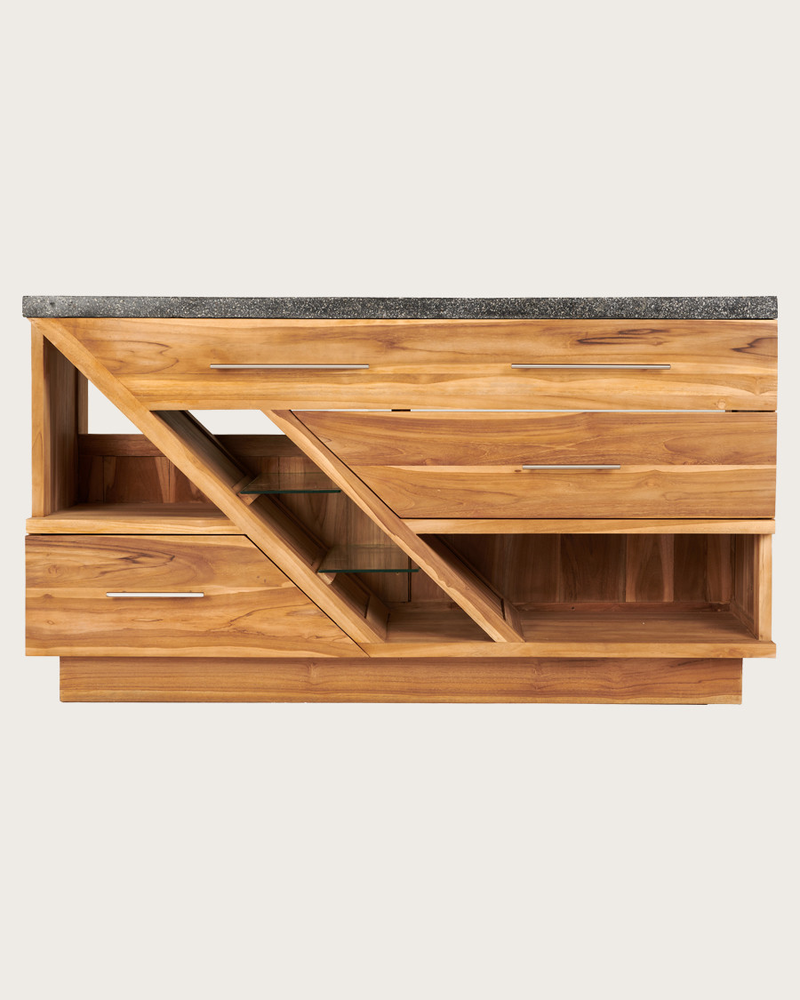 Diva - Badezimmerschrank aus Teakholz und schwarzem Terrazzomarmor 145 cm