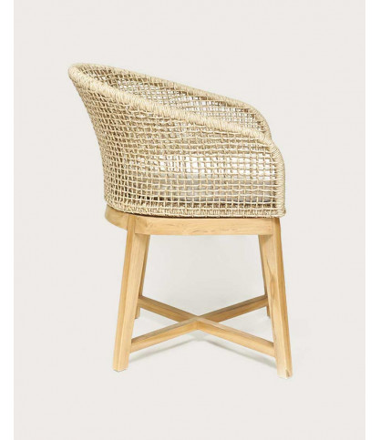 Kea - Rounded back chair in solid teak and natural beige rope