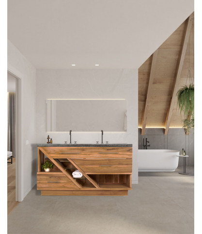 Diva - Badezimmerschrank aus Teakholz und schwarzem Terrazzomarmor 145 cm