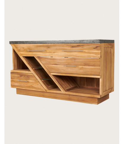 Diva - Badezimmerschrank aus Teakholz und schwarzem Terrazzomarmor 145 cm