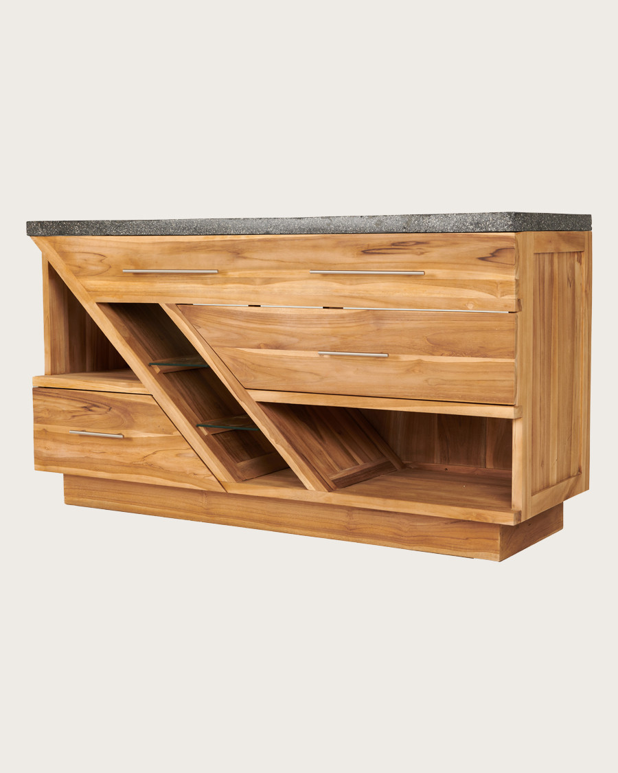 Diva - Badezimmerschrank aus Teakholz und schwarzem Terrazzomarmor 145 cm