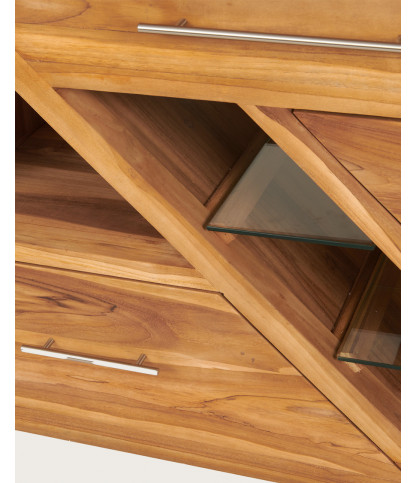 Diva - Badezimmerschrank aus Teakholz und schwarzem Terrazzomarmor 145 cm