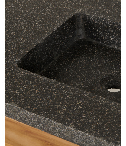 Diva - Badezimmerschrank aus Teakholz und schwarzem Terrazzomarmor 145 cm