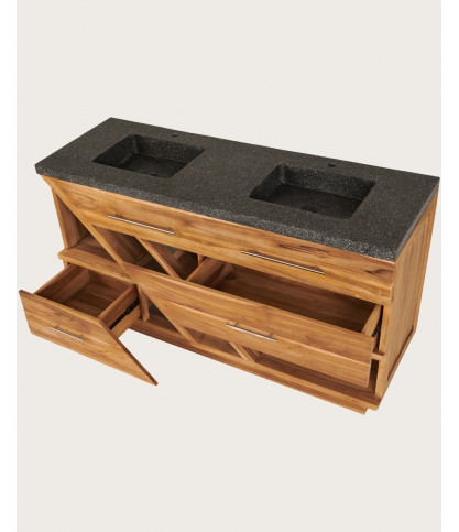 Diva - Badezimmerschrank aus Teakholz und schwarzem Terrazzomarmor 145 cm