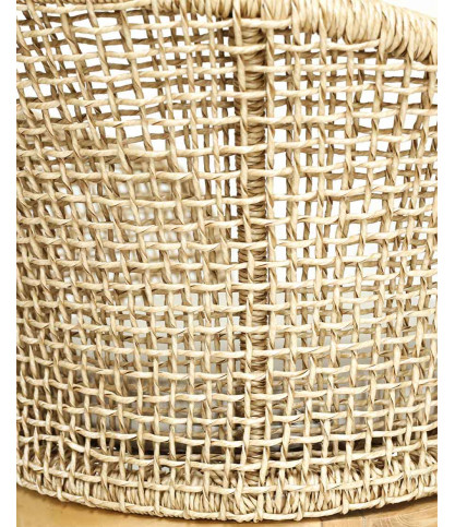 Kea - Sedia con schienale arrotondato in teak massello e corda naturale beige