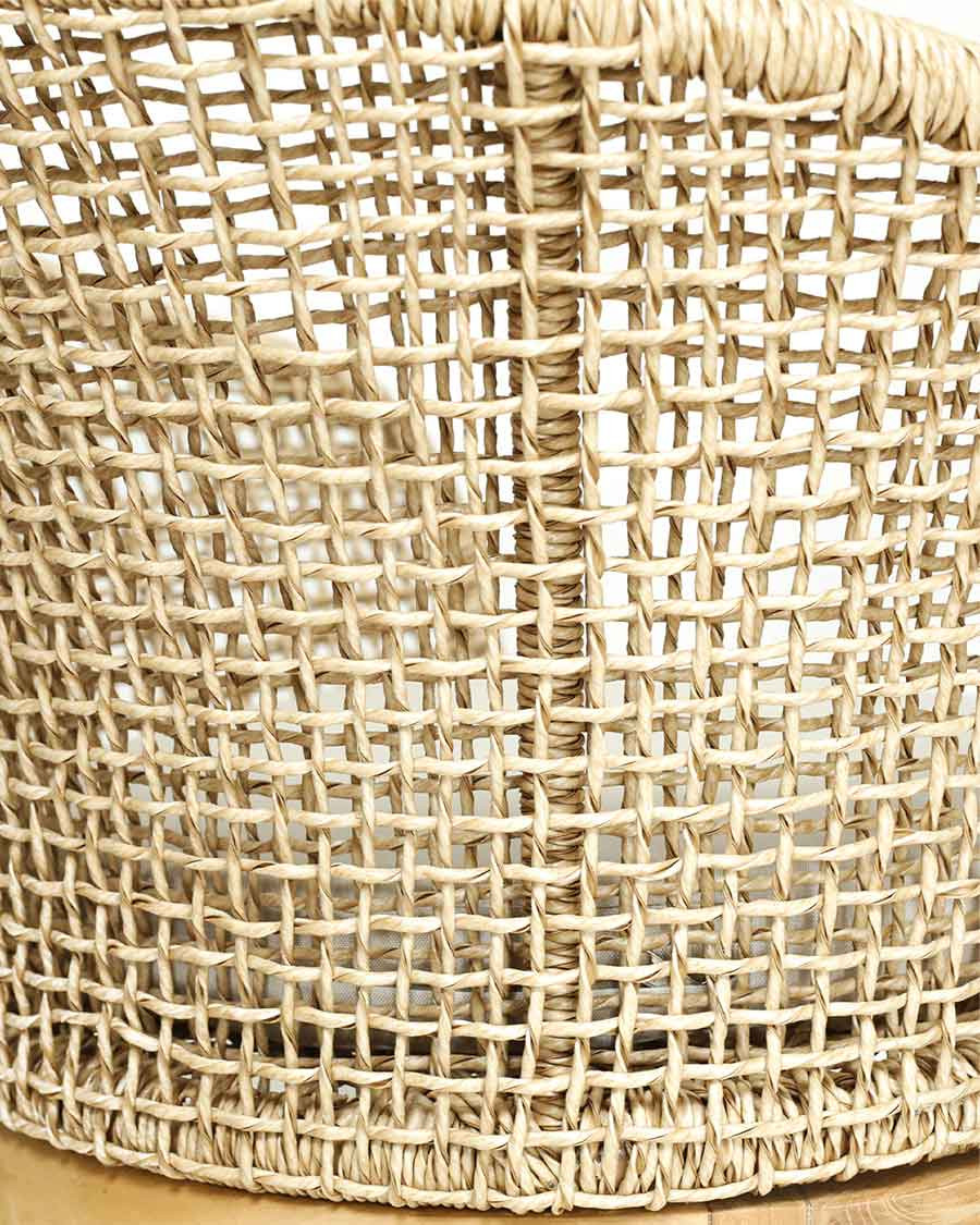 Kea - Sedia con schienale arrotondato in teak massello e corda naturale beige