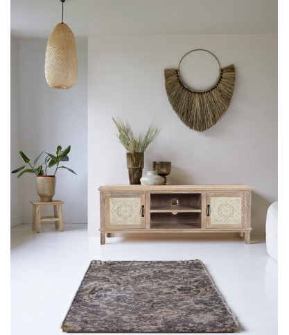 Mala - Mueble de TV de madera maciza de mango tallado de 140 cm