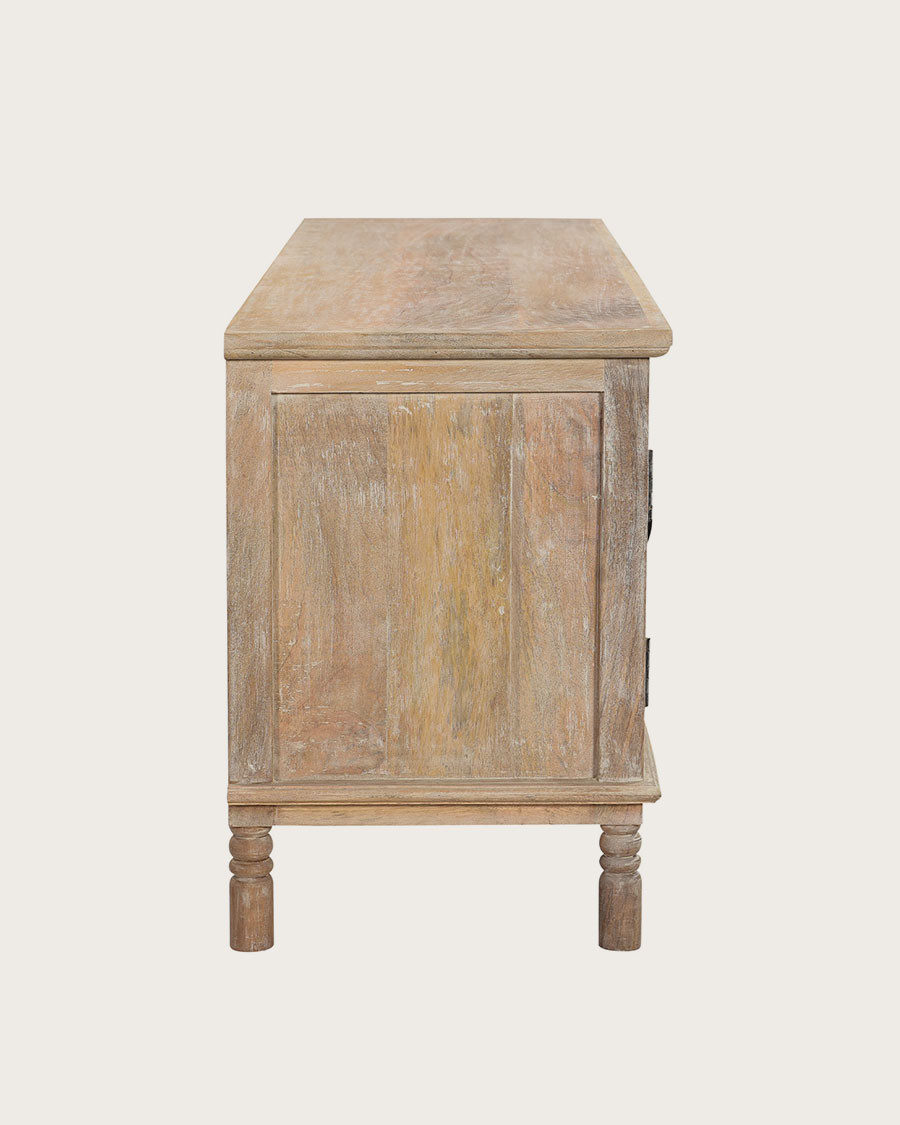 Mala - Mueble para TV de madera maciza de mango tallada, 140 cm